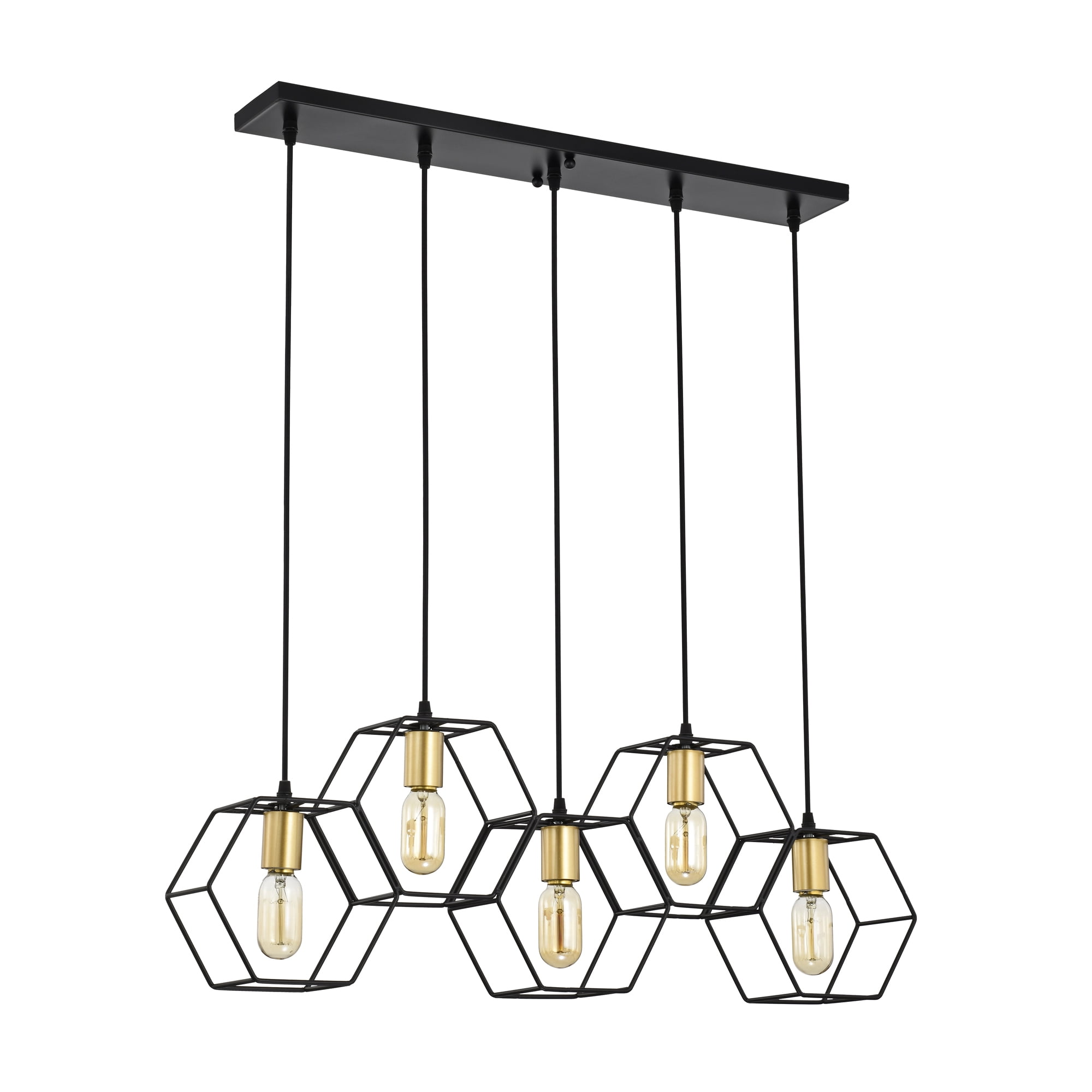Berenice 33 in. 5-Light Indoor Matte Black and Satin Gold Finish Chandelier with Light Kit
