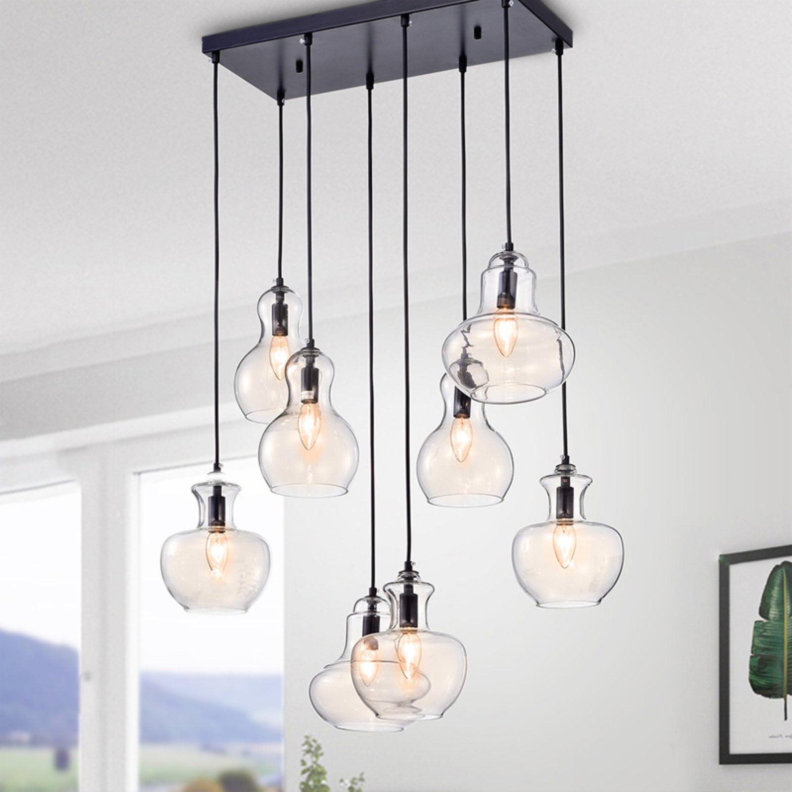 Beveen Black Metal and Glass 8-Light Pendant Chandelier
