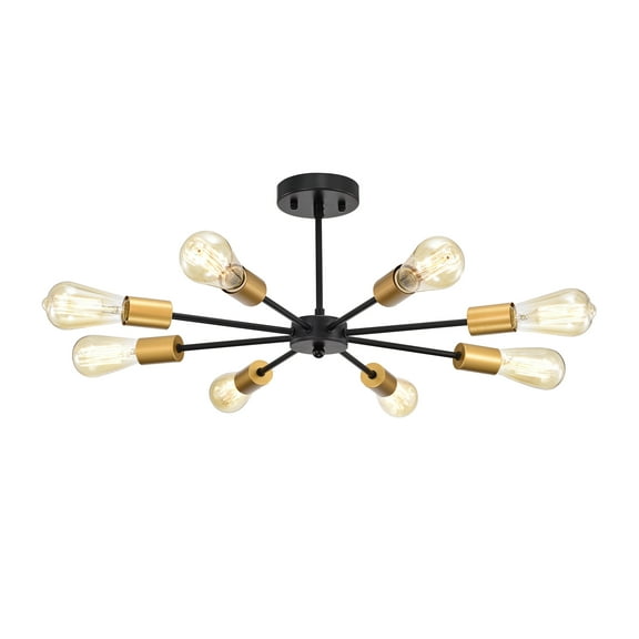 Warehouse of Tiffany Bianna Sputnik Matte Black+Gold 8-Light Semi-Flush Mount Light