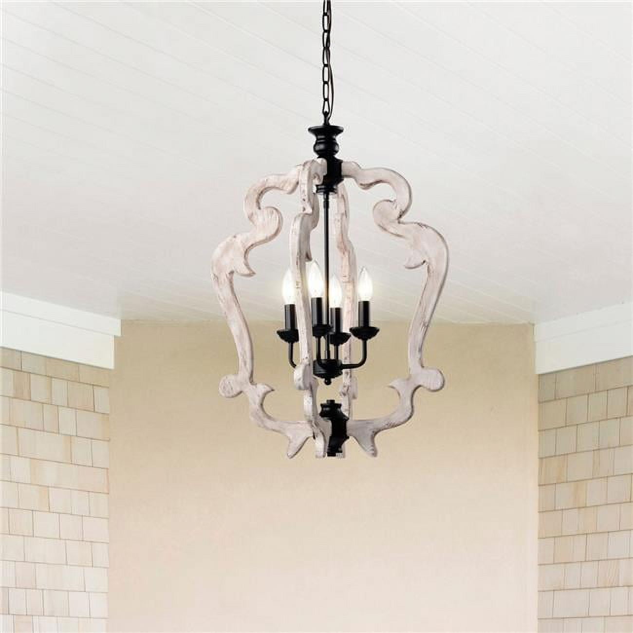 Biga 20 in. 4-Light Indoor Matte Black and Weathered White Finish Chandelier with Light Kit