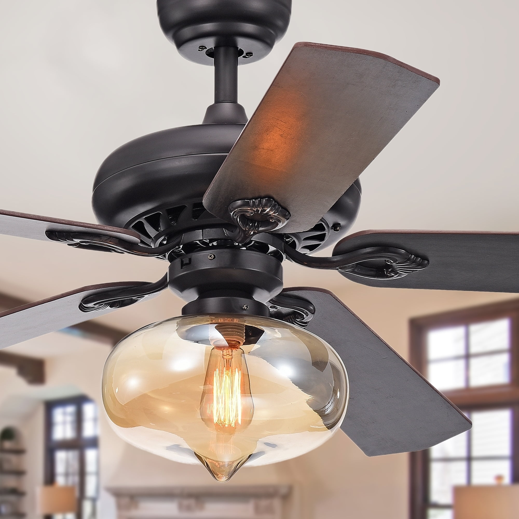 Warehouse of Tiffany CFL-8343REMO Figuera 52 in. 1-Light Indoor Black Finish Remote Controlled Ceiling Fan with Light Kit