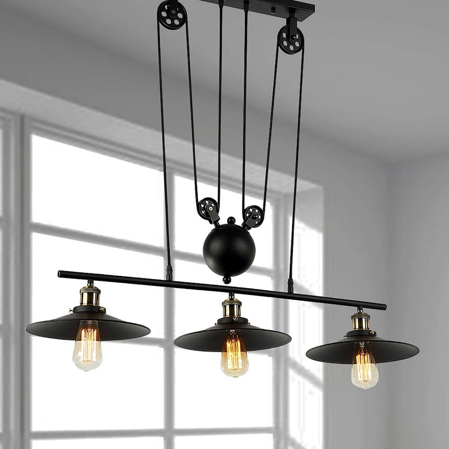 Chic Black Metal 44" Pulley Adjust Industrial Chandelier