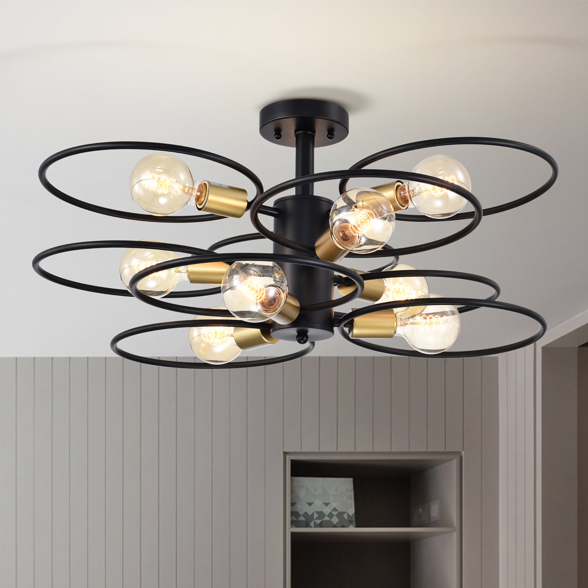 Kairo 6-Light Semi-Flush Mount Ceiling Fixture - Bronze Finish With Crystals, 15.7 Inches