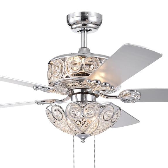 Warehouse of Tiffany Catalina Chrome 5-blade 52-inch Crystal Ceiling Fan?- Chrome Pull Chain