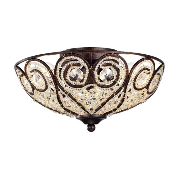 Warehouse of Tiffany Ceslee 3-Light Rustic Bronze Flush mount Ceiling Lamp with Heart Scroll Crystal Shade