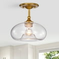 thumbnail image 1 of Warehouse of Tiffany Charli Aged Brass 1-Light Curved Clear Glass Shade Semi-Flush Mount, 1 of 1