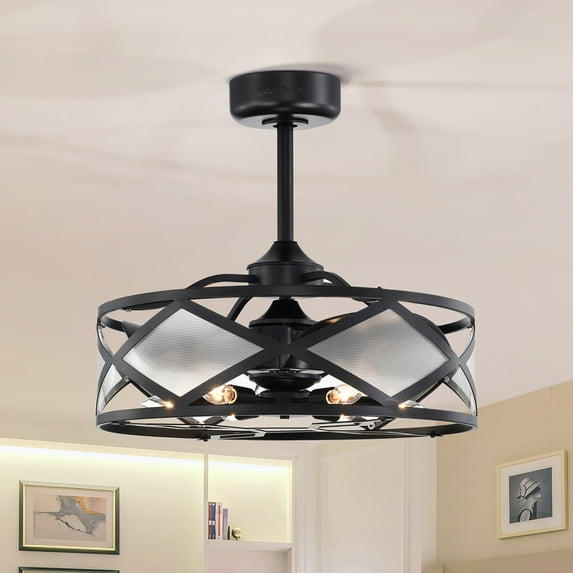 Daniya 23.2 in. 6-Light Indoor Matte Black Finish Ceiling Fan with Light Kit and Remote