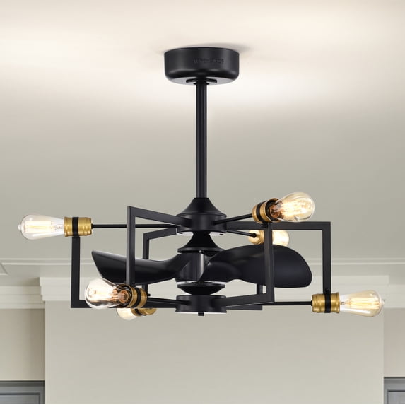 Warehouse of Tiffany DL01P07MB Liviana 26 in. 6-Light Indoor Matte Black Finish Ceiling Fan with Light Kit and Remote