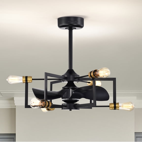 Warehouse of Tiffany DL01P07MB Liviana 26 in. 6-Light Indoor Matte Black Finish Ceiling Fan with Light Kit and Remote