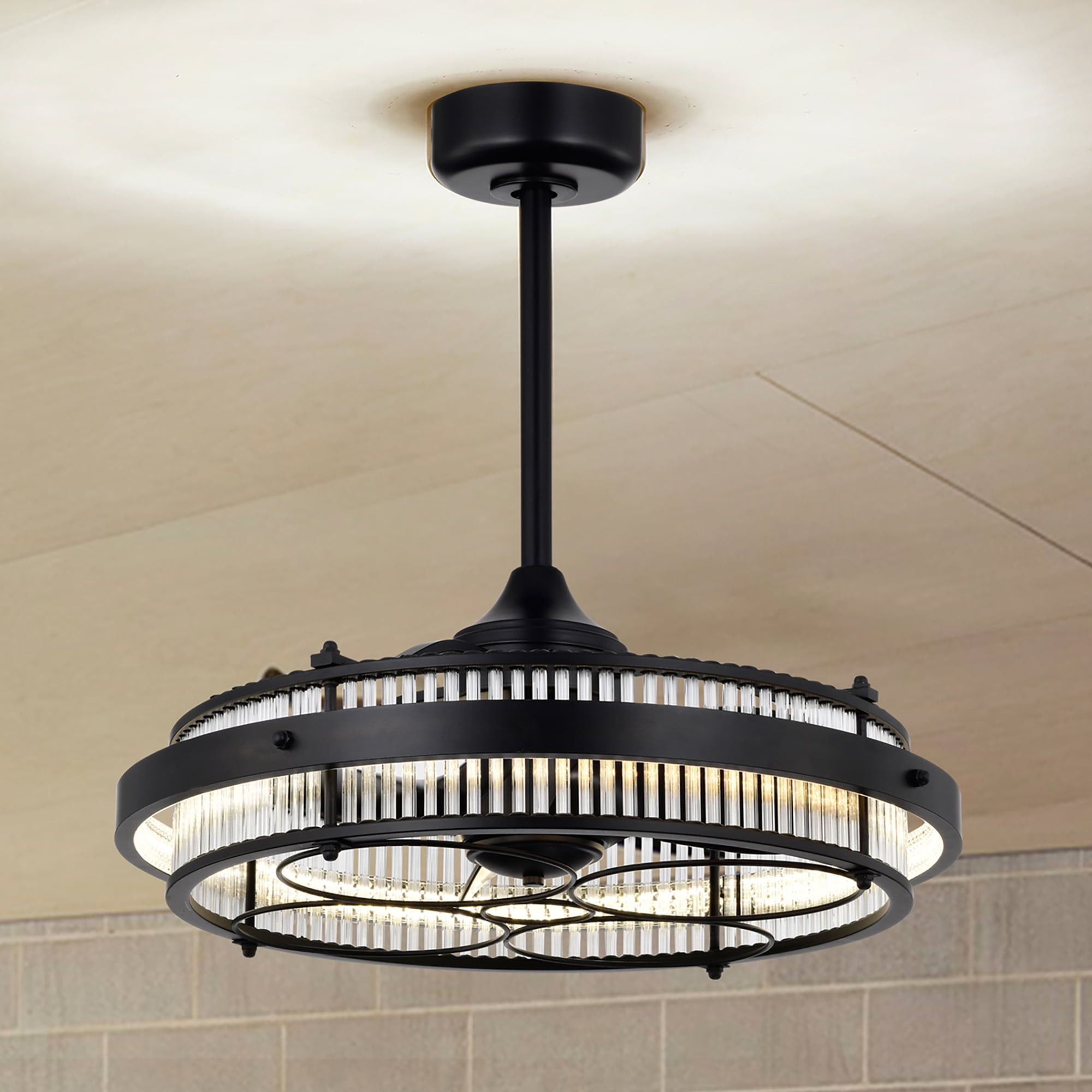 Warehouse of Tiffany Daciana 28 Inch Matte Black Finished Glam LED Ceiling Fandelier with Remote - N/A