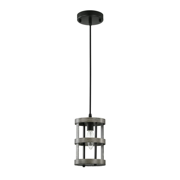 Dania 5 in. 1-Light Indoor Matte Black and Faux Wood Grain Finish Pendant Light with Light Kit