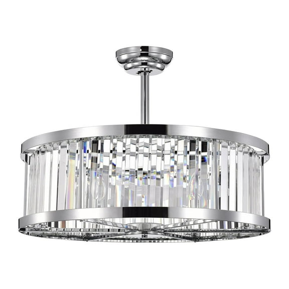 Warehouse of Tiffany Dario Chrome Ceiling Fan 30-Inch 6-Light Metal & Crystal Drum Shade (Includes Remote)