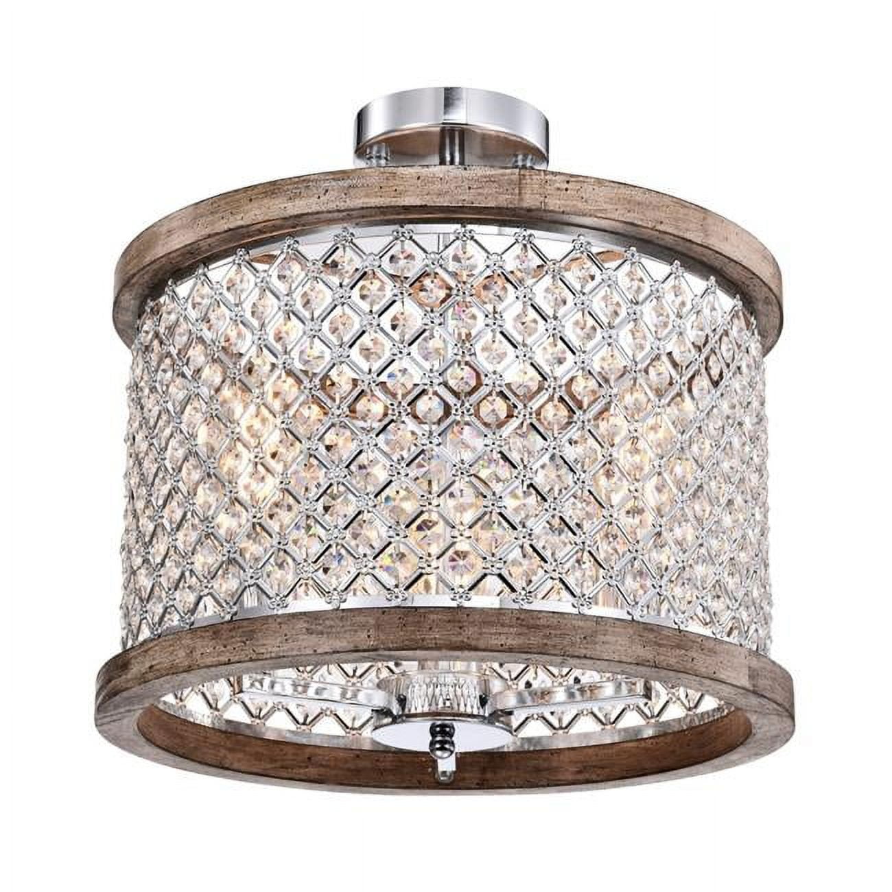 Amelia 16 in. 3-Light Indoor Chrome and Faux Wood Grain Finish Semi-Flush Mount Ceiling Light with Light Kit
