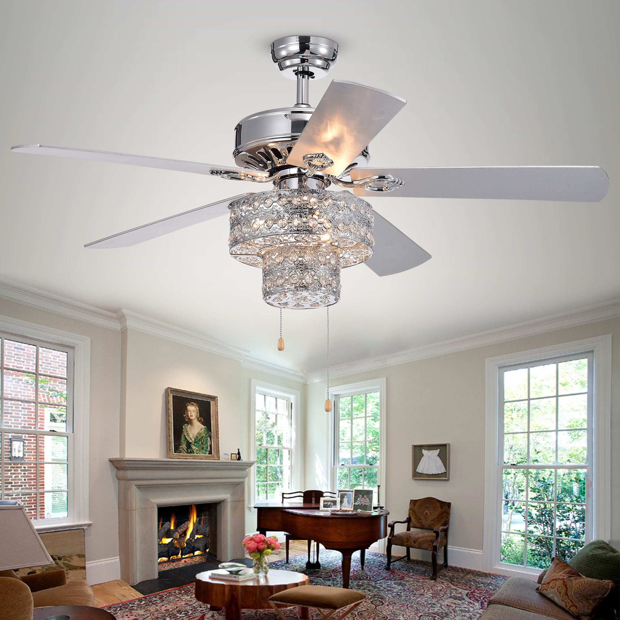Warehouse of Tiffany Empire 5-Blade Silver Chandelier Ceiling Fan 52-inch
