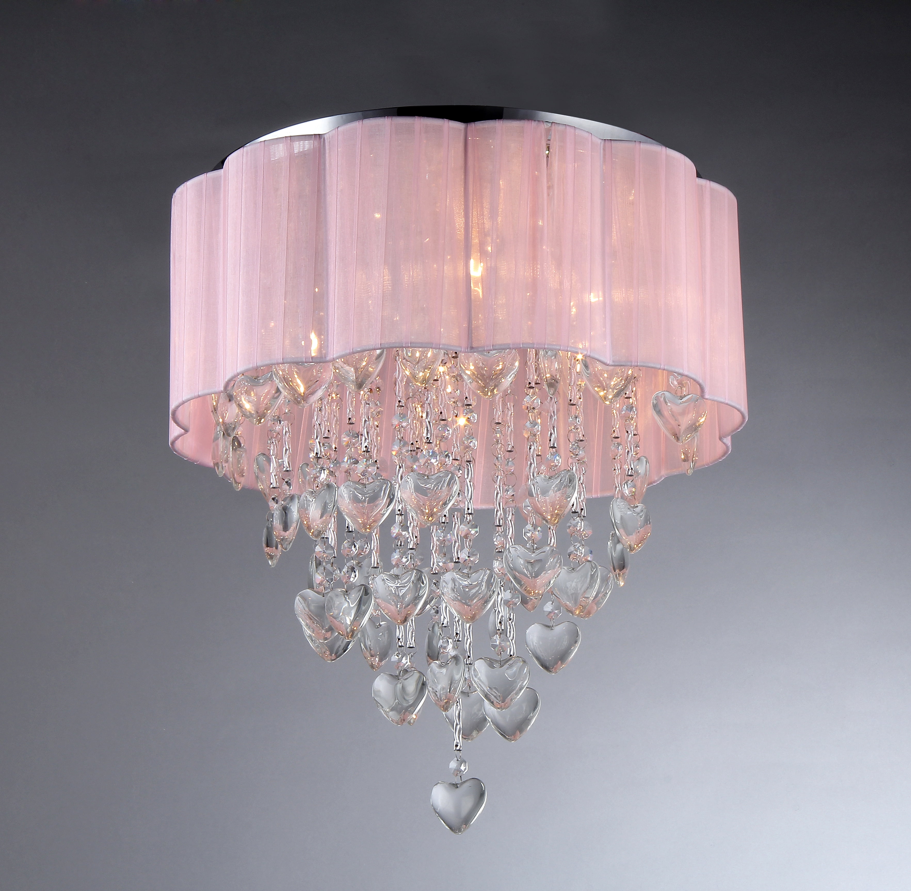 Warehouse of Tiffany Eos 4-Light Chrome Ceiling Lamp with Sheer Pink Shade
