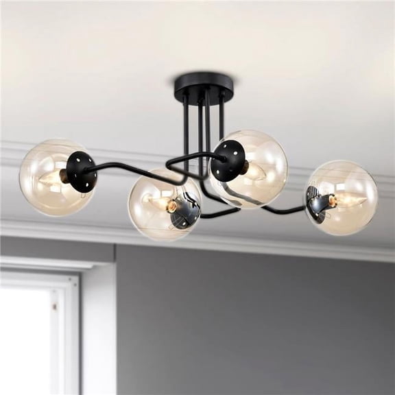 Ziza 22 in. 4-Light Indoor Matte Black Finish Semi-Flush Mount Ceiling Light with Light Kit