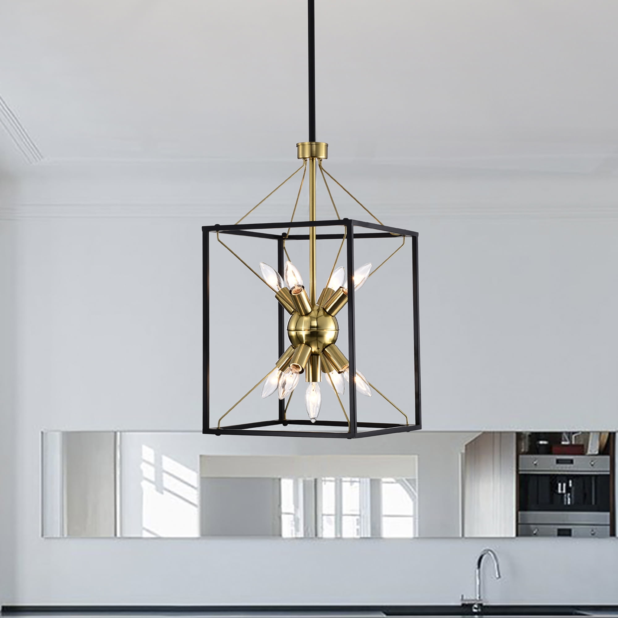 Snowgaze 12 in. 9-Light Indoor Matte Black and Gold Finish Chandelier with Light Kit