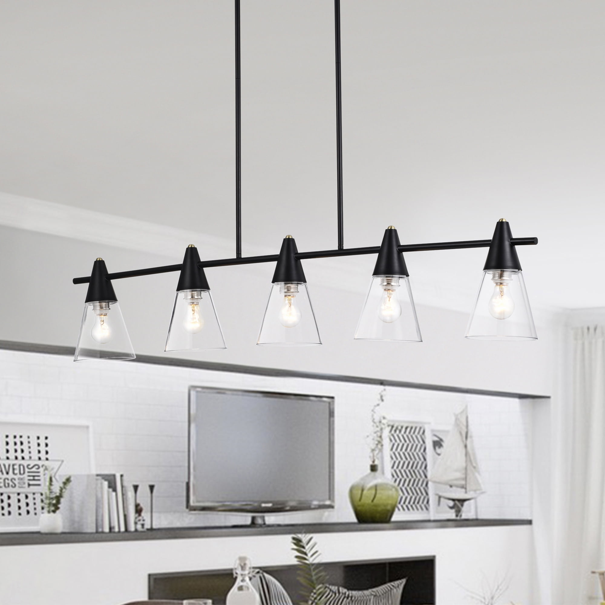 Mooncheeks 10 in. 5-light Indoor Matte Black Finish Chandelier with Light Kit