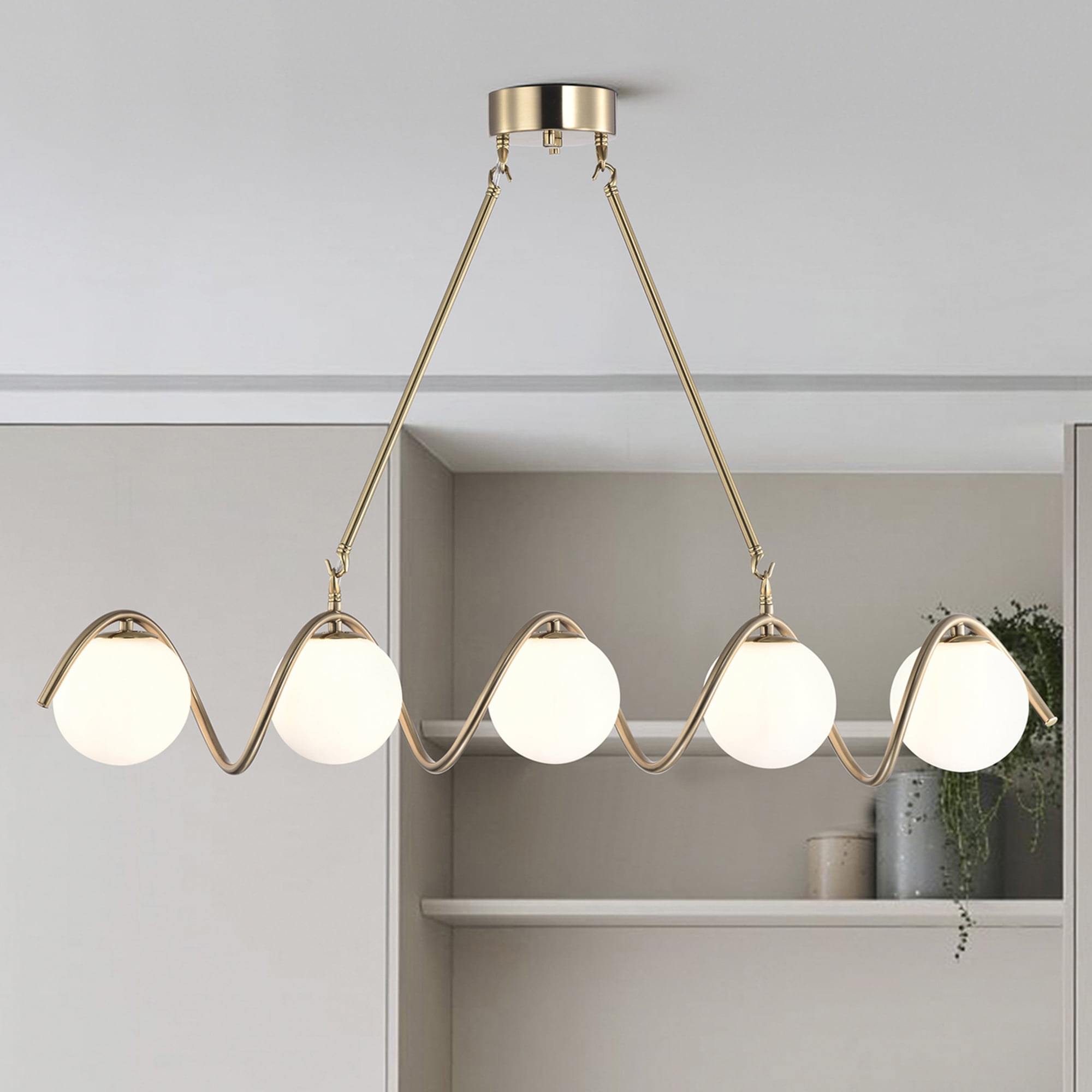 Brass 34'' 5-Light Chandelier with Globe Shades