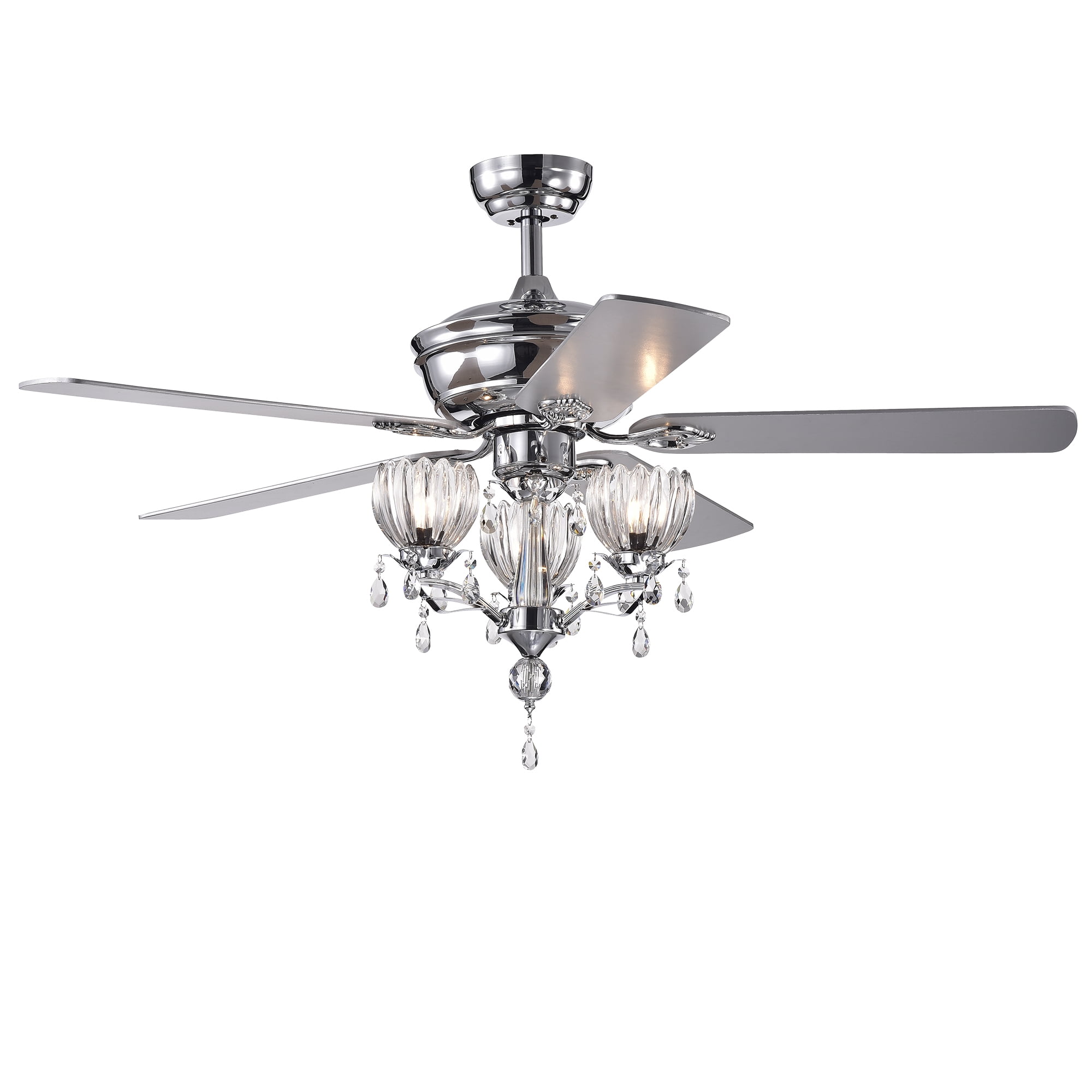 Warehouse of Tiffany Fendal 3-Light 52-inch Chrome Lighted Ceiling Fan with Flower Cup Crystal Shades