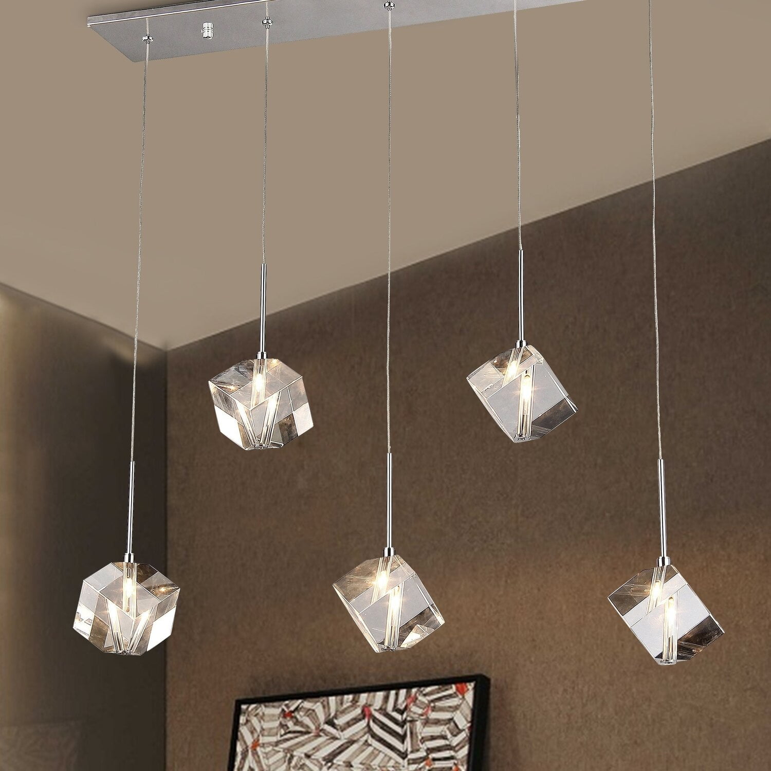 Chrome 27" Floating Crystal 5-Light Pendant