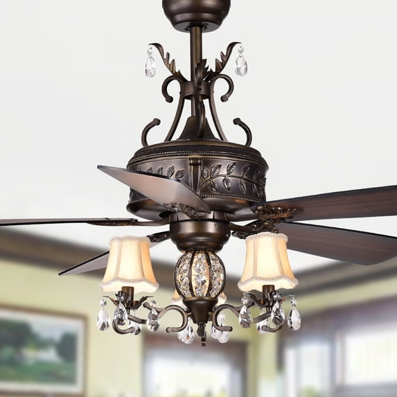Warehouse of Tiffany Firtha 52-Inch 5-Blade Antique Lighted Ceiling Fans with Branched French Chandelier (Optional Remote)