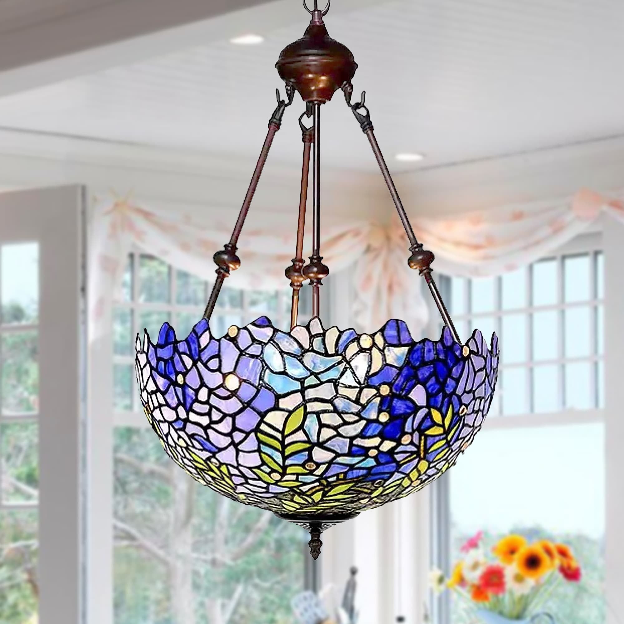 Warehouse of Tiffany Glass 2-Light Tiffany-Style Chandelier DYW18REV -  Walmart.com, image size:2000x2000