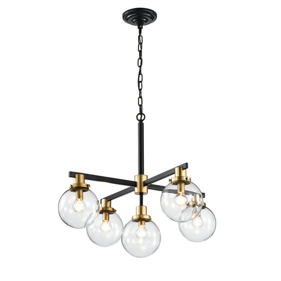 Warehouse of Tiffany Helana 5-Light Matte Black and Gold Chandelier with Glass Globe Shades
