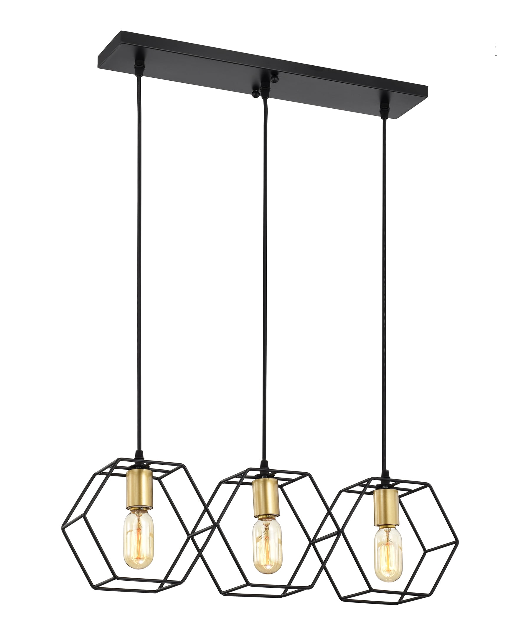 Horatia 24 in. 3-Light Indoor Matte Black and Satin Gold Finish Chandelier with Light Kit