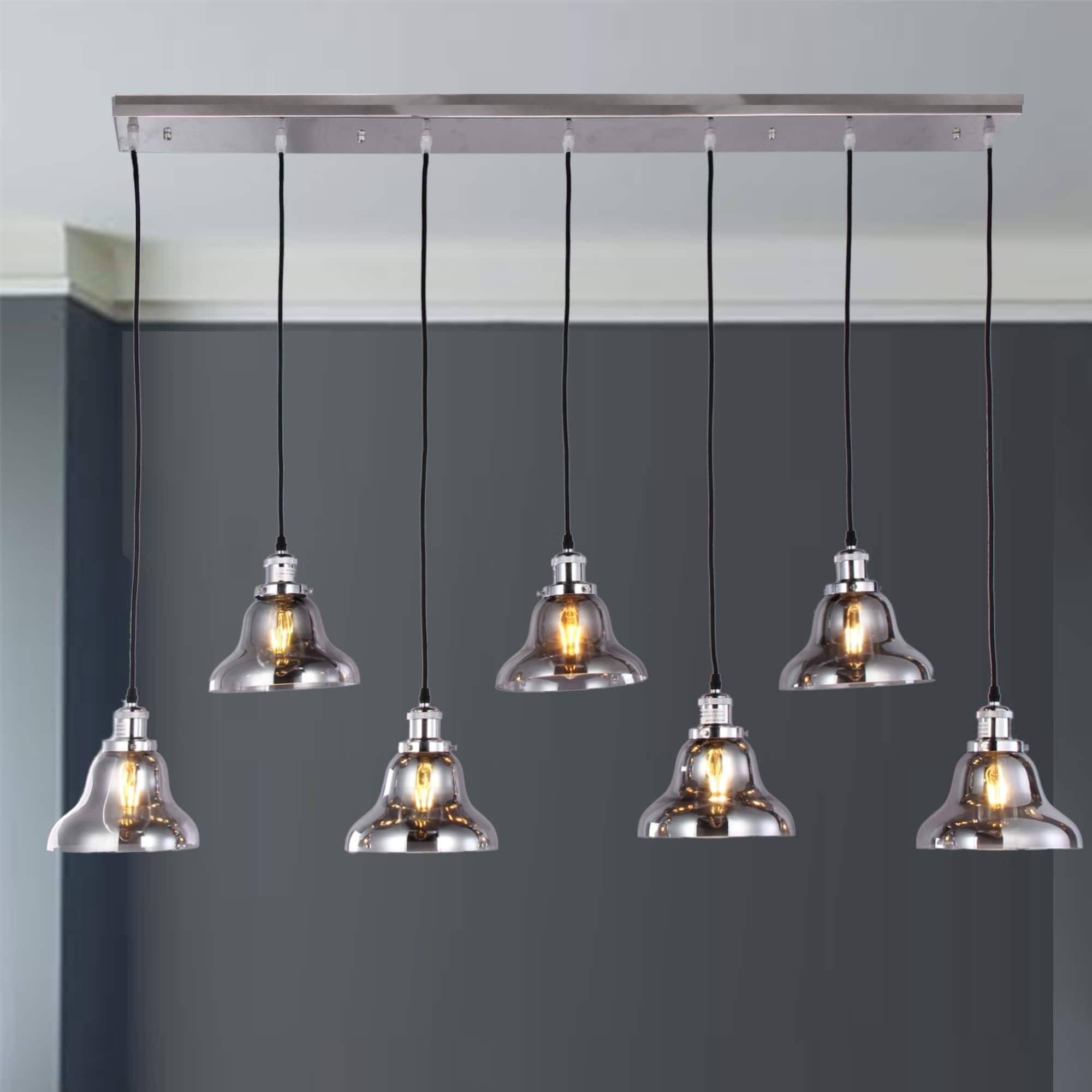 Warehouse of Tiffany Jaslil Chrome 7-Light Chandelier with 8-inch Smokey Glass