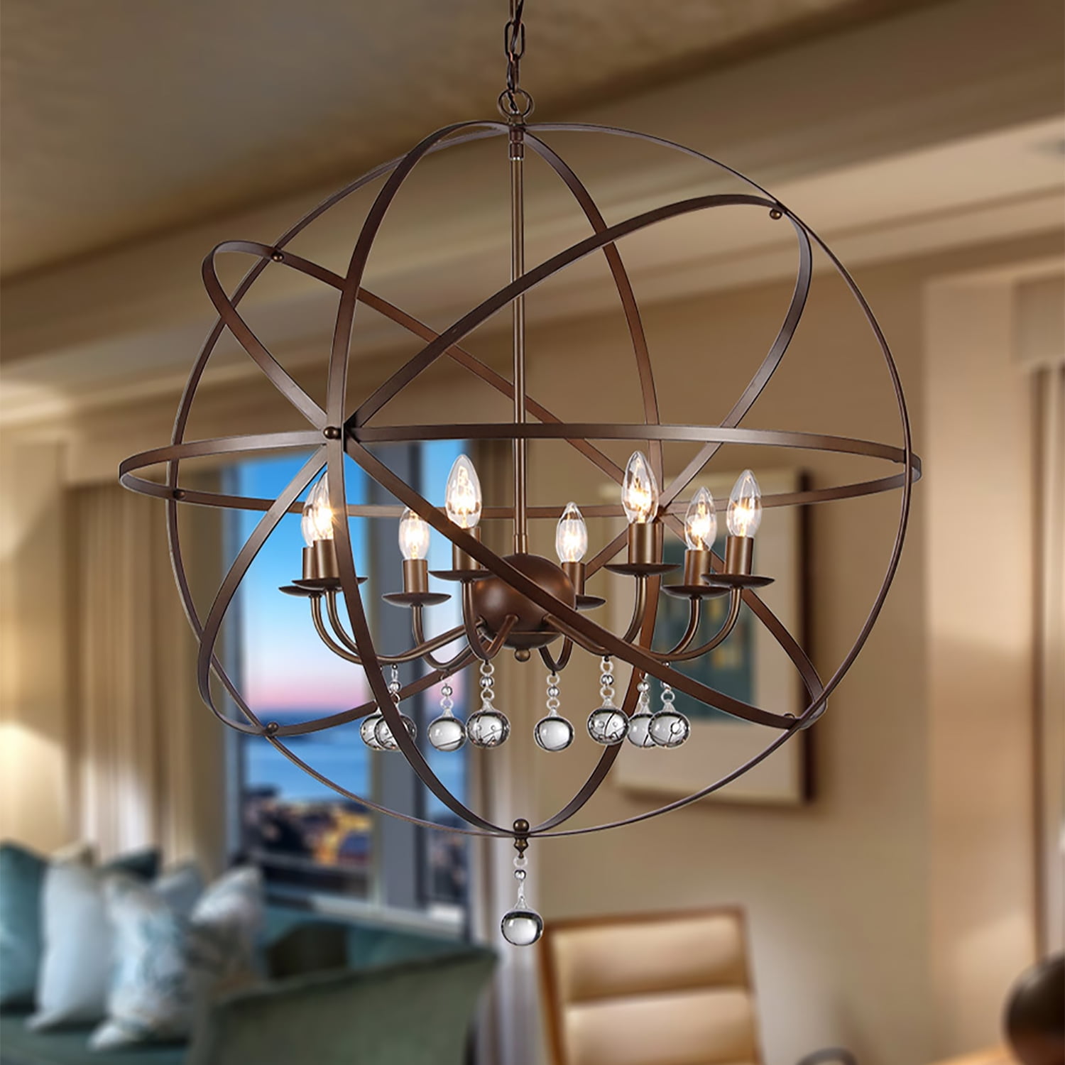 Aurelia 31'' Bronze Globe Chandelier with Crystal Accents
