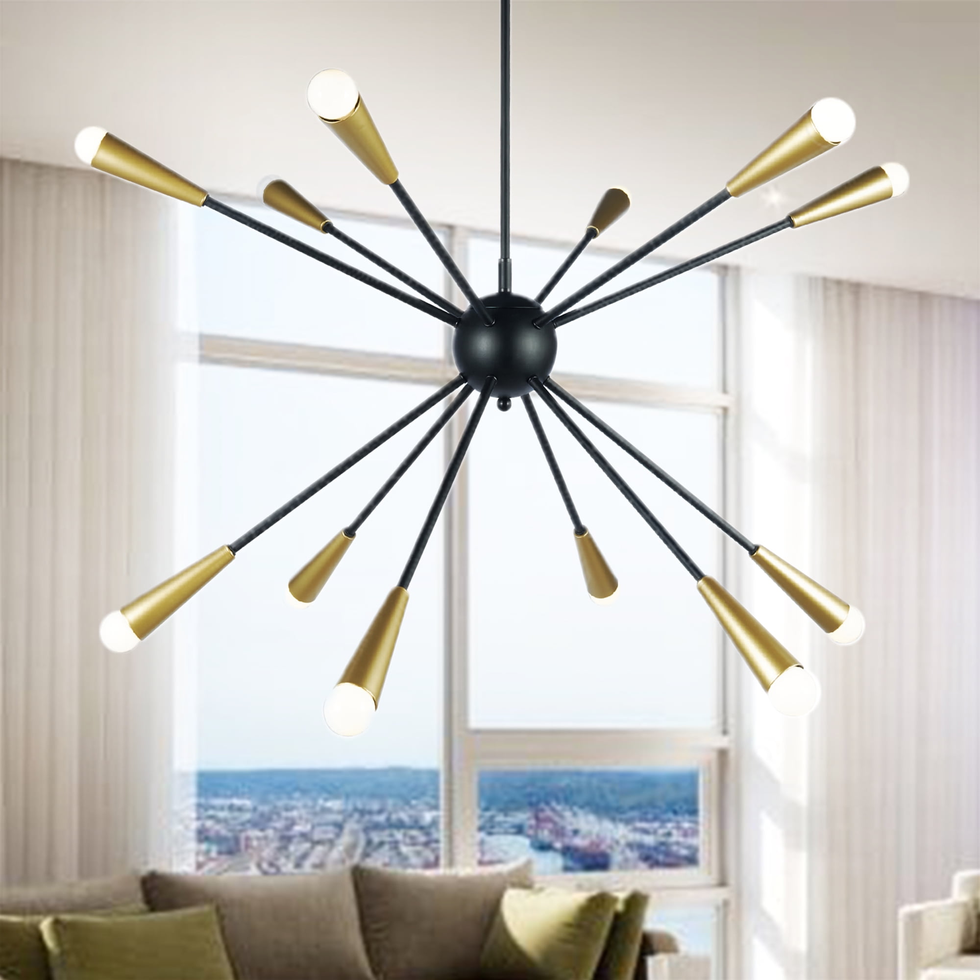 Kanmee 38.2 in. 12-Light Indoor Black and Gold Finish Chandelier with Light Kit