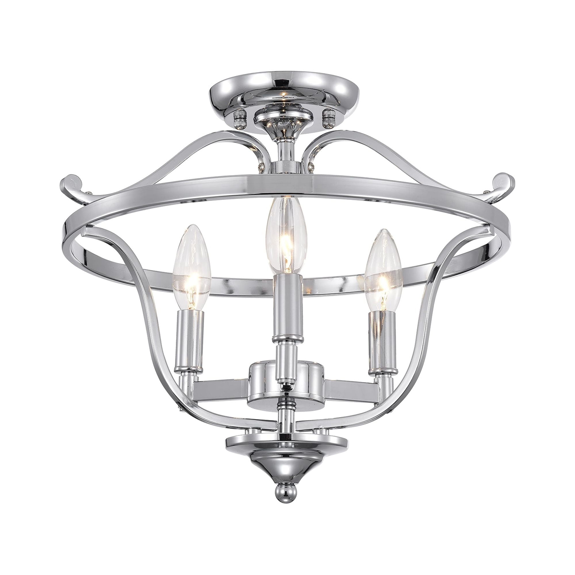 Karl Chrome Circular 3-Light Tiffany Semi-Flush Mount Ceiling Fixture