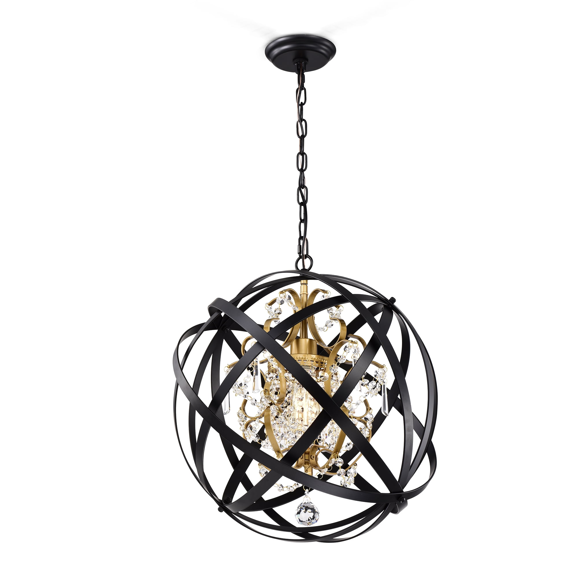Warehouse of Tiffany Kassdin Matte Black+Gold Metal and Crystal Orb 1-Light Chandelier