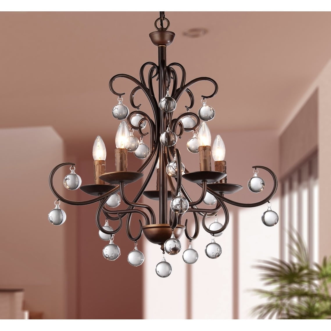 Radiant Globe Crystal-Bronze Chandelier 15" Incandescent Sphere