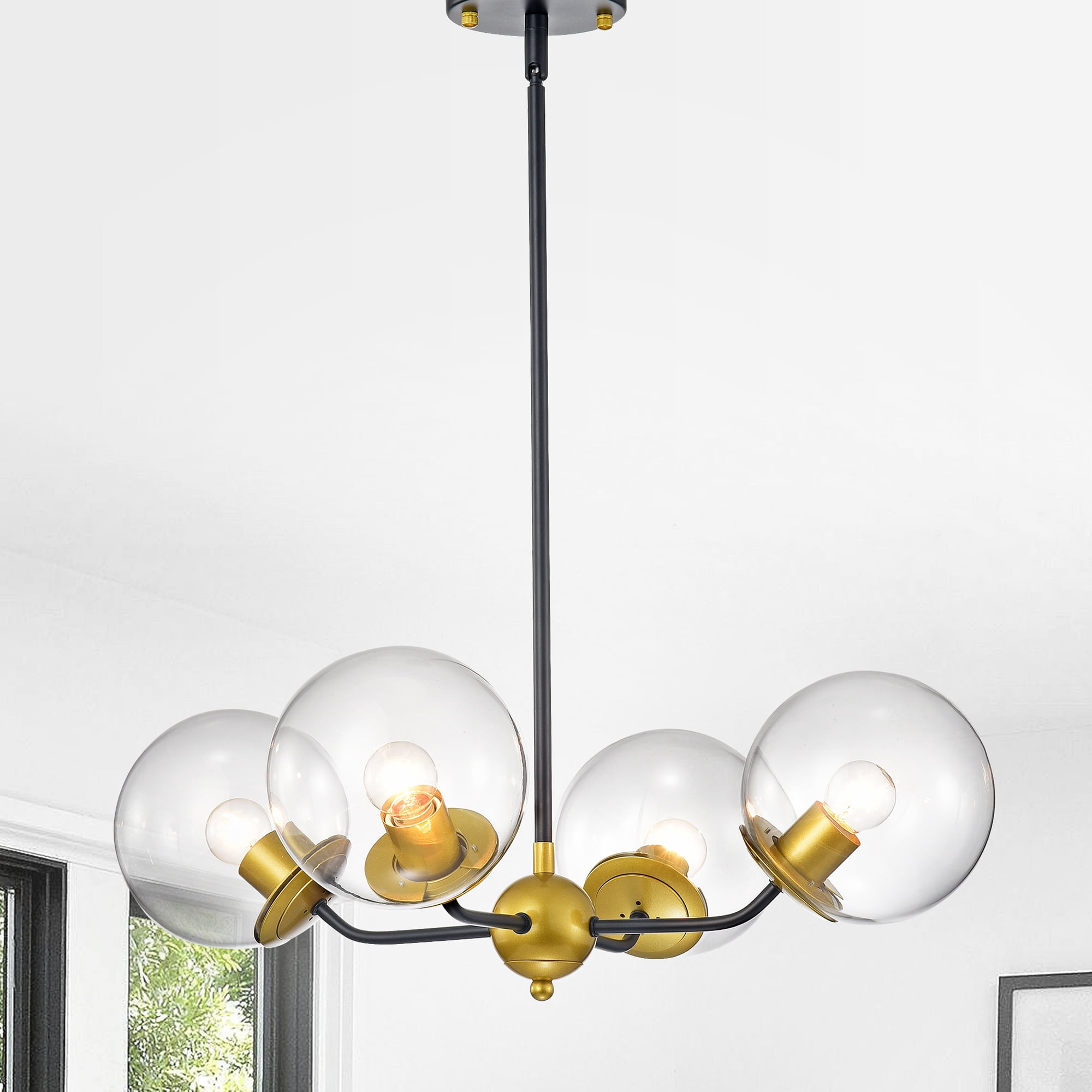 Warehouse of Tiffany Kipwing 4-Light Black and Gold Metal Chandelier