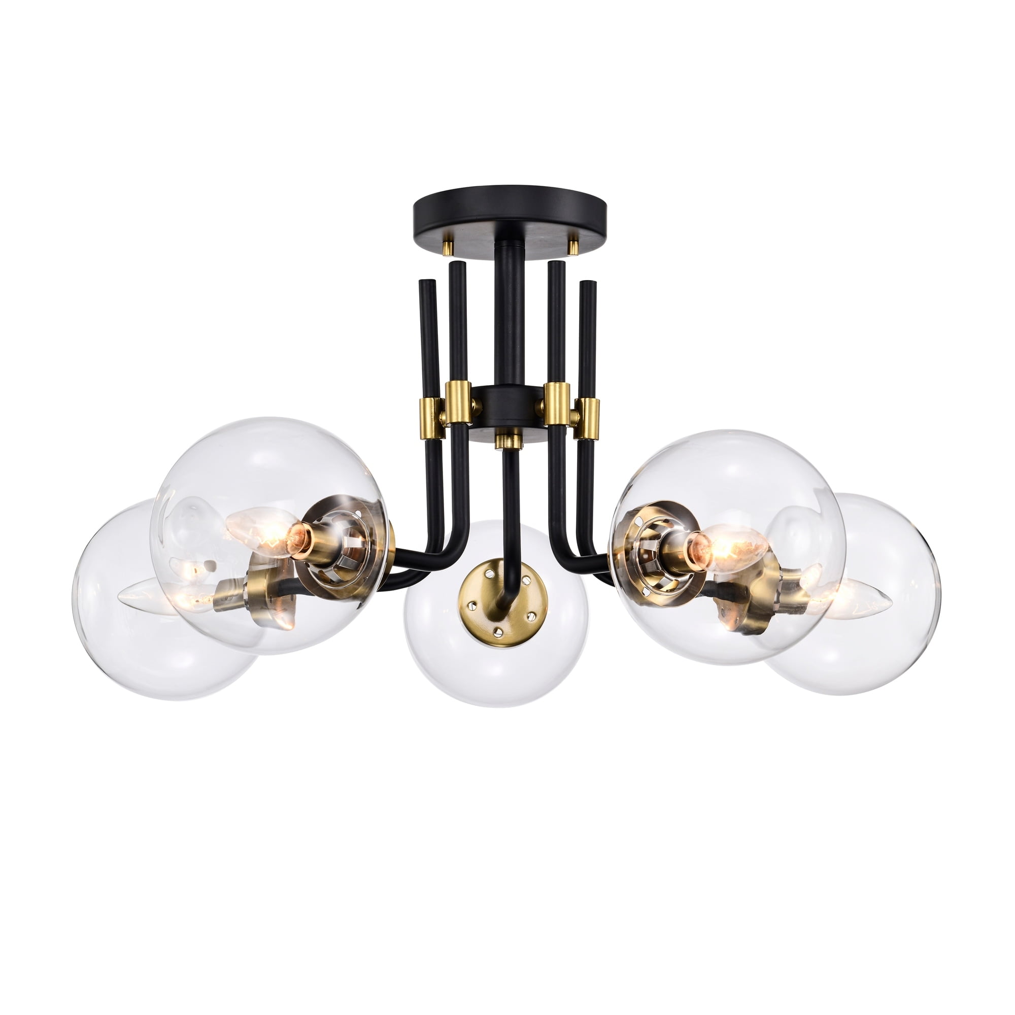 Matte Black and Gold Globe Semi-Flush Mount Ceiling Light