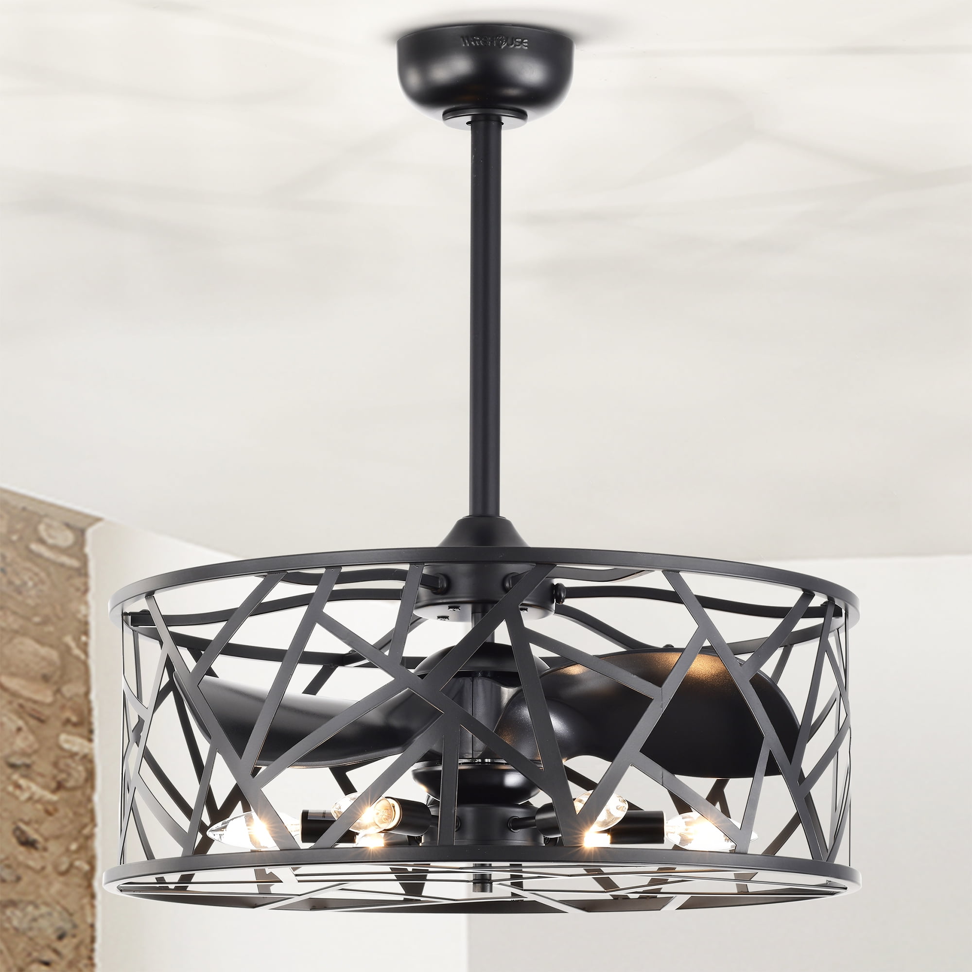 Leyton 24.4 in. Indoor Black Finish Ceiling Fan with Light Kit and Remote