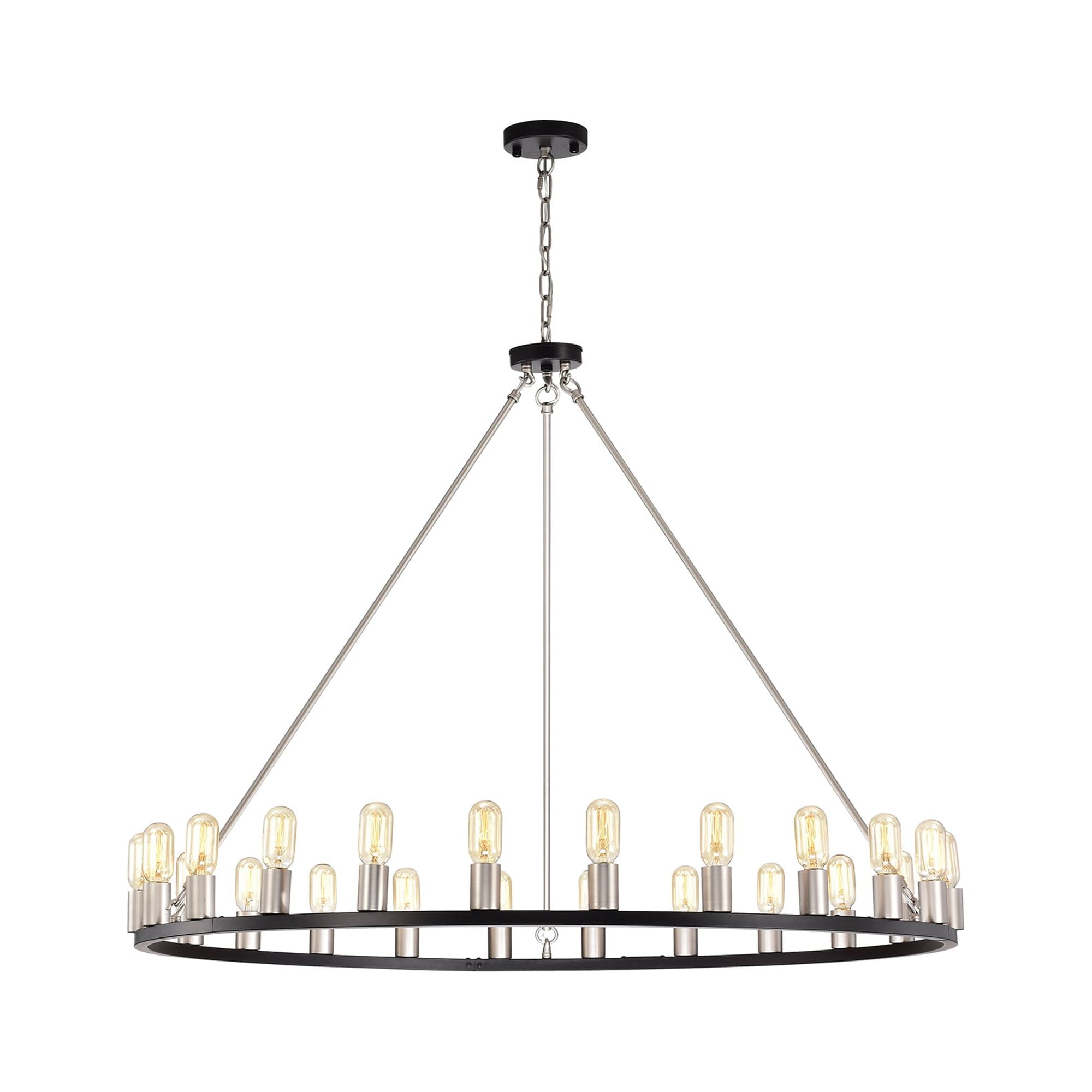 Matte Black Nickel 48-Inch Round Wagon Wheel 24-Light Chandelier