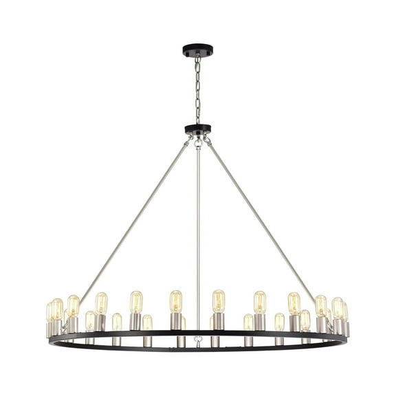 Warehouse of Tiffany Liam Matte Black Nickel 48-inch Round Wagon Wheel 24 Light Chandelier