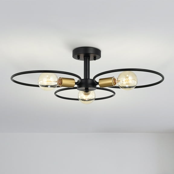 Lucina 25 in. 3-Light Indoor Matte Black Finish Semi-Flush Mount Ceiling Light with Light Kit