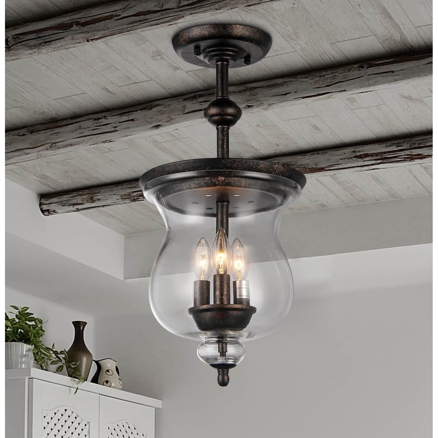Madigan 17" Antique Brass Bowl Pendant Lamp with Clear Glass