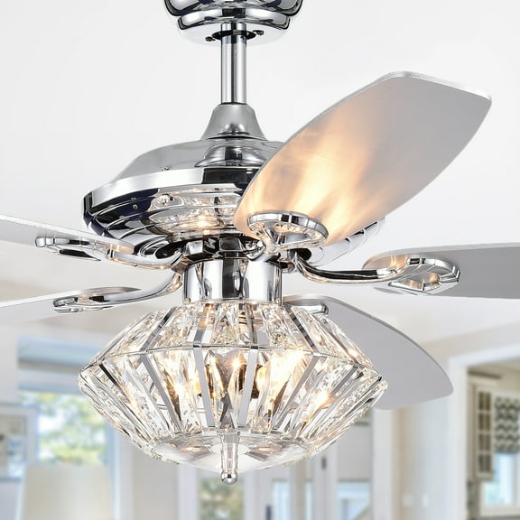 Warehouse of Tiffany Makore Chrome 52-inch Lighted Ceiling Fan with Crystal Shade (includes Remote and Light Kit)