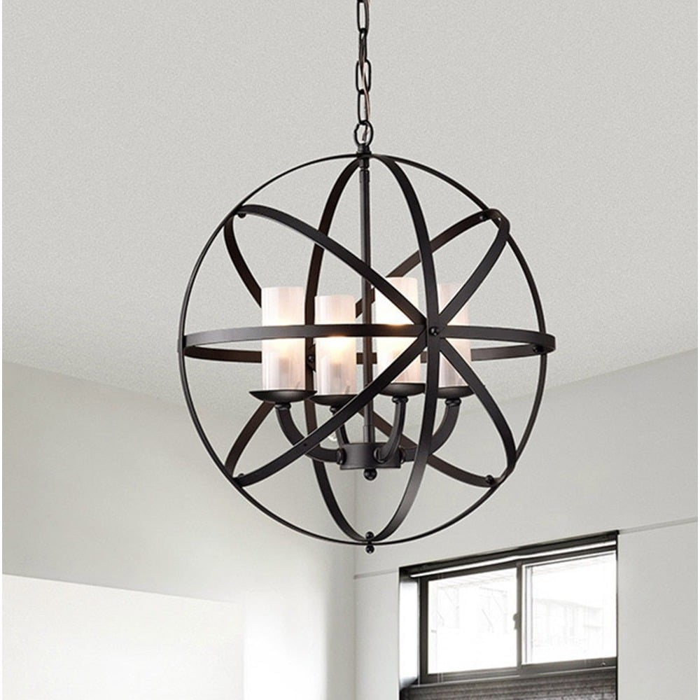 Madisa Black 19" Globe Crystal Chandelier with Candle-Like Fixtures