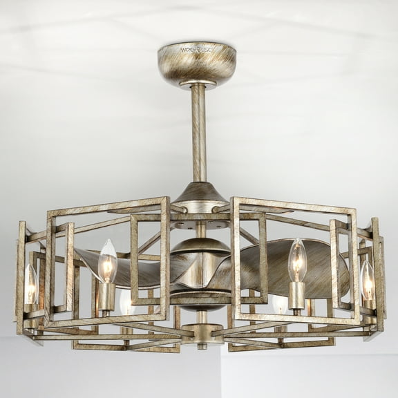 Marcelin 26.8 in. Indoor Gold Finish Ceiling Fan with Light Kit and Remote