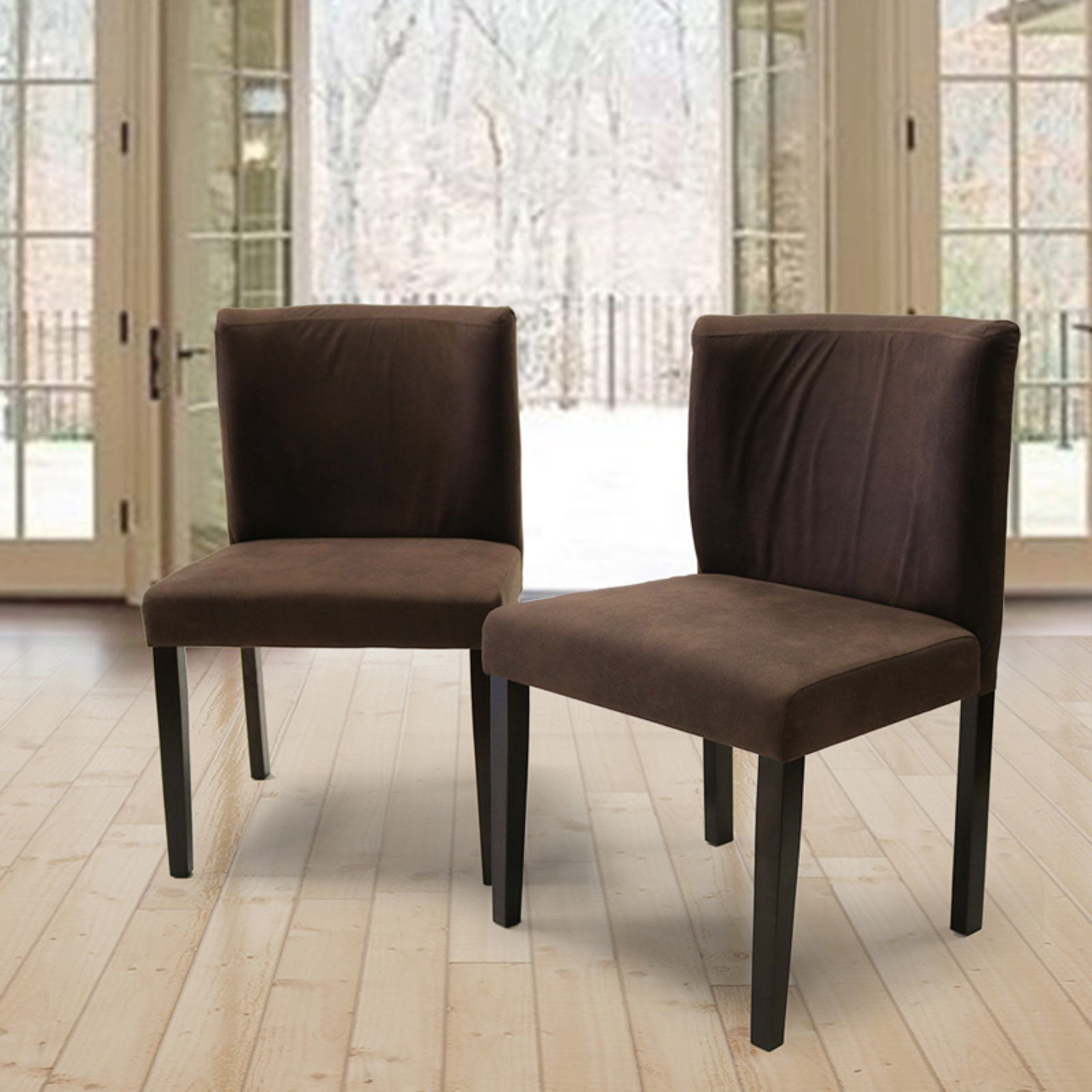 Warehouse of Tiffany Mario Curved Back Brown Fabric Dining Chair Set of 2