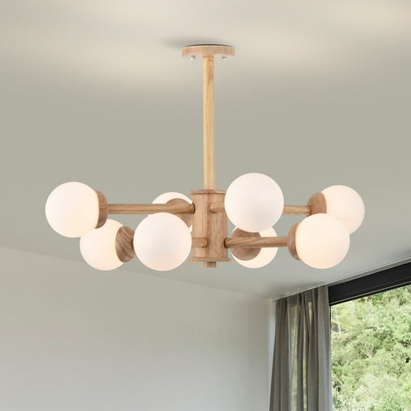 Matya 31 in. 8-Light Indoor Brown Faux Wood Grain Finish Chandelier with Light Kit