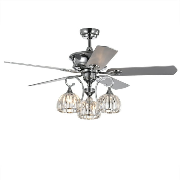 Warehouse of Tiffany Mavyn 5-Blade 52-inch Chrome Ceiling Fan with 3-Light Crystal Chandelier with Remote