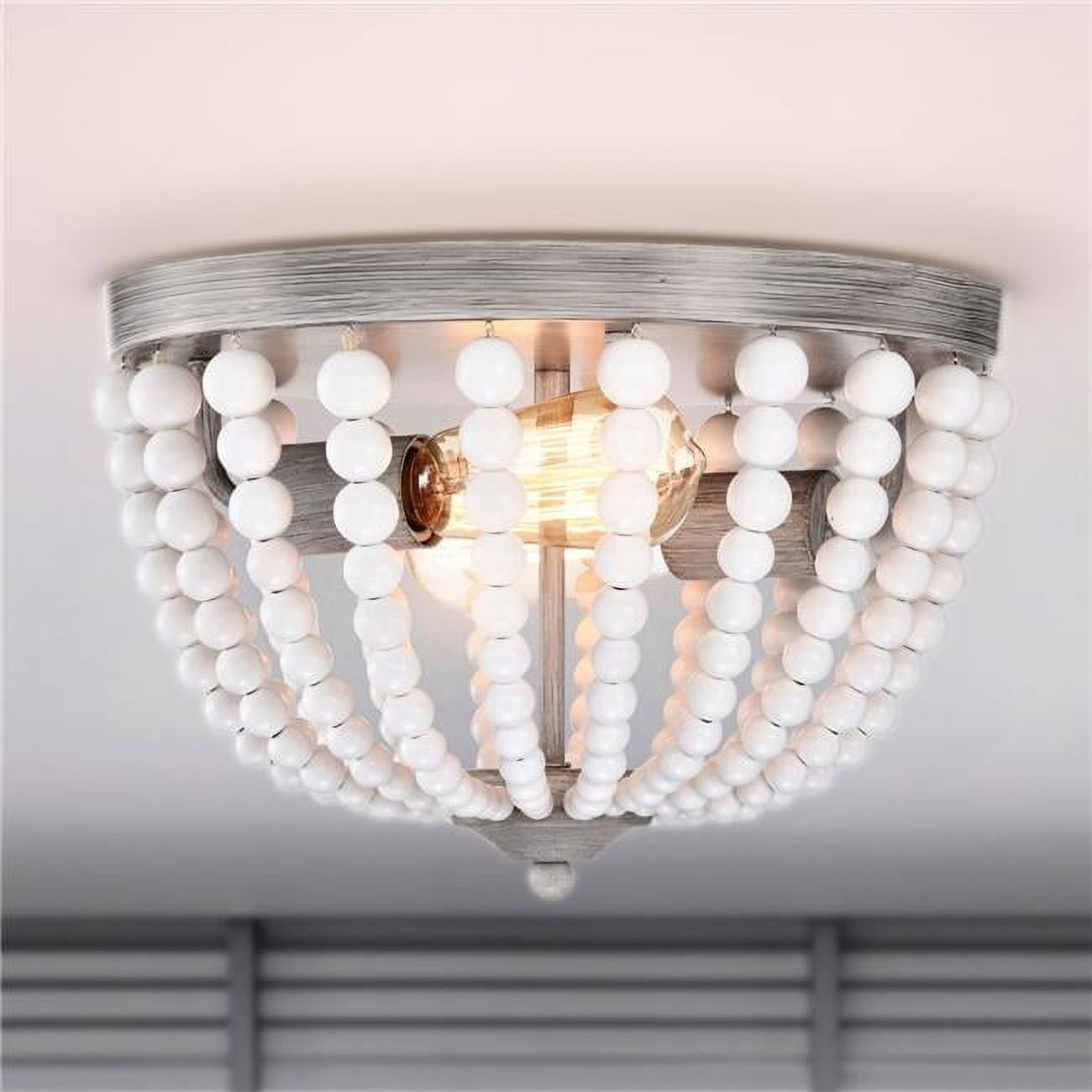 Warehouse of Tiffany Monic 13 Inch White Beads Flush Mount 2-Light