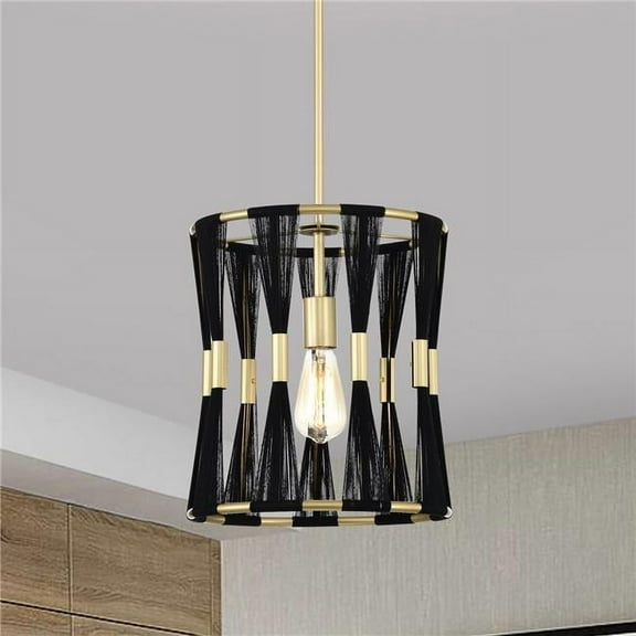 Mulus 12 in. 1-Light Indoor Satin Gold and Black Thread Finish Pendant Light with Light Kit